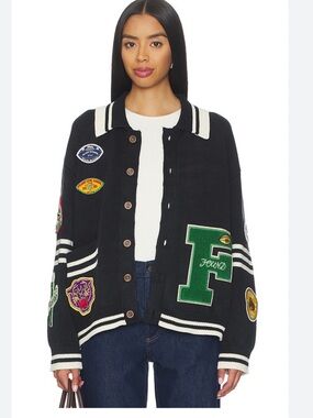 Varsity patch collar cardigan